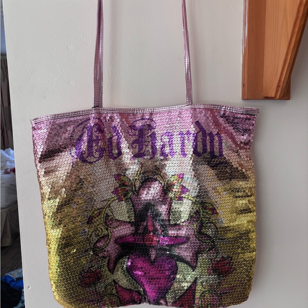 Ed Hardy Vibrant Pink and Gold Tote